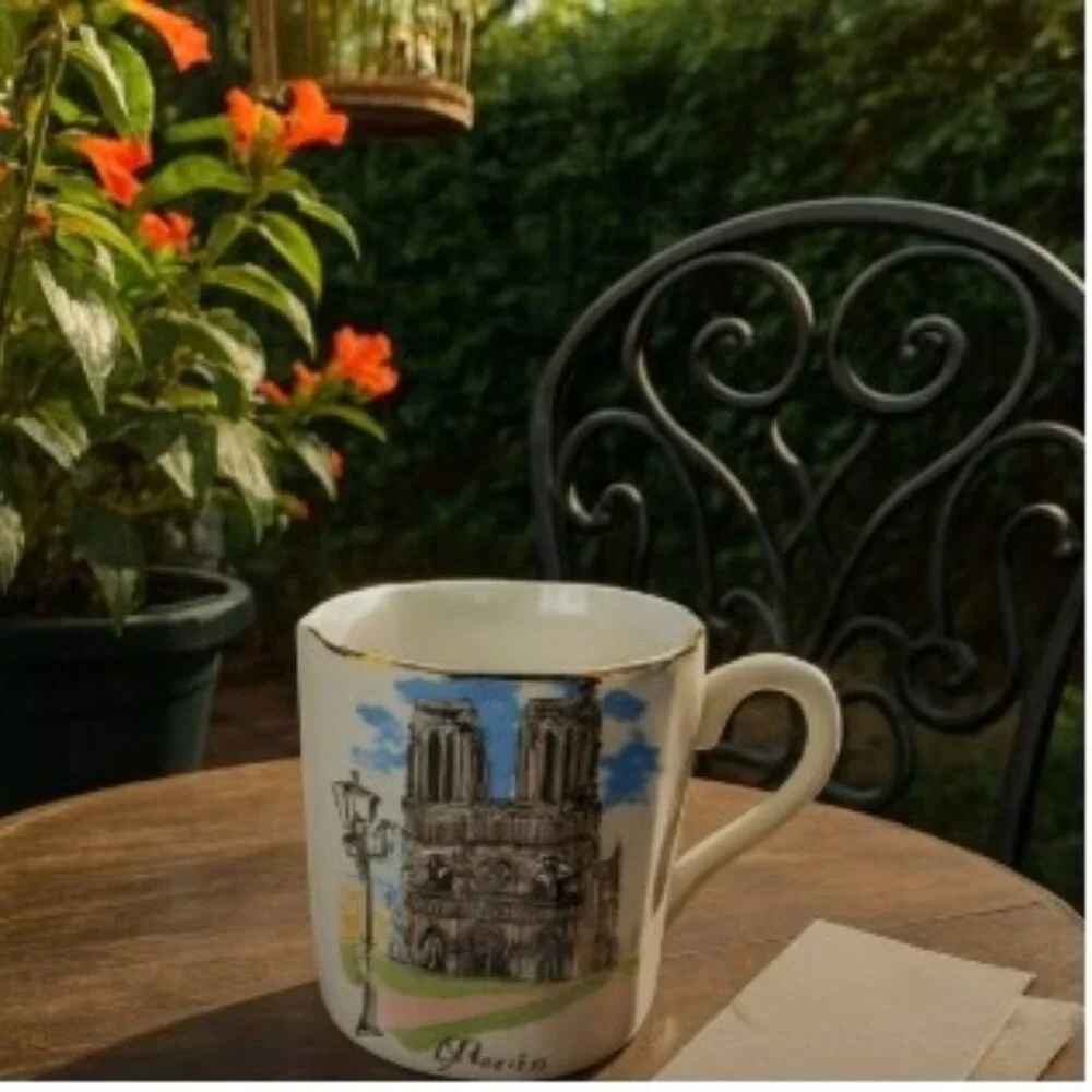 NEM Decor France Espresso Cup, Souvenir Mug Notre Dame Motif Vintage Collector